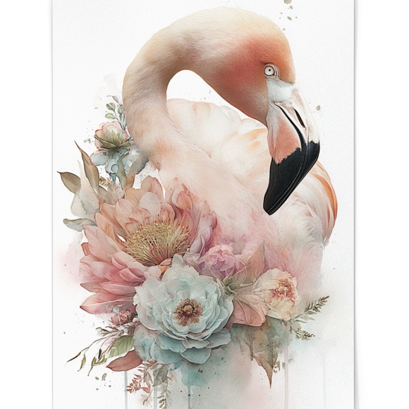 Watercolor Flamingo Wall Art Print, Unframed - Vibrant Tropical Elegance - Picture 2 of 7
